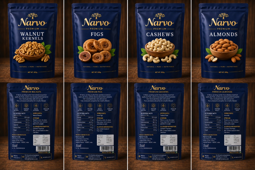 Narvo Packaging — Walnut Kernels, Figs, Cashews, Almonds